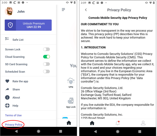 Privacy Policy, Antivirus Apps For Android Comodo Mobile Security For